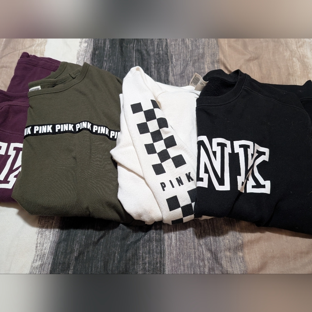 PINK Victoria's Secret Graphic Green and White Long Sleeve Hoodie